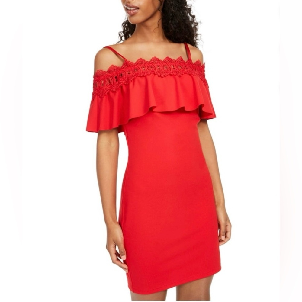 BCX Womens Red Lace Spaghetti Strap Off Shoulder Knee Length size 11 NEW